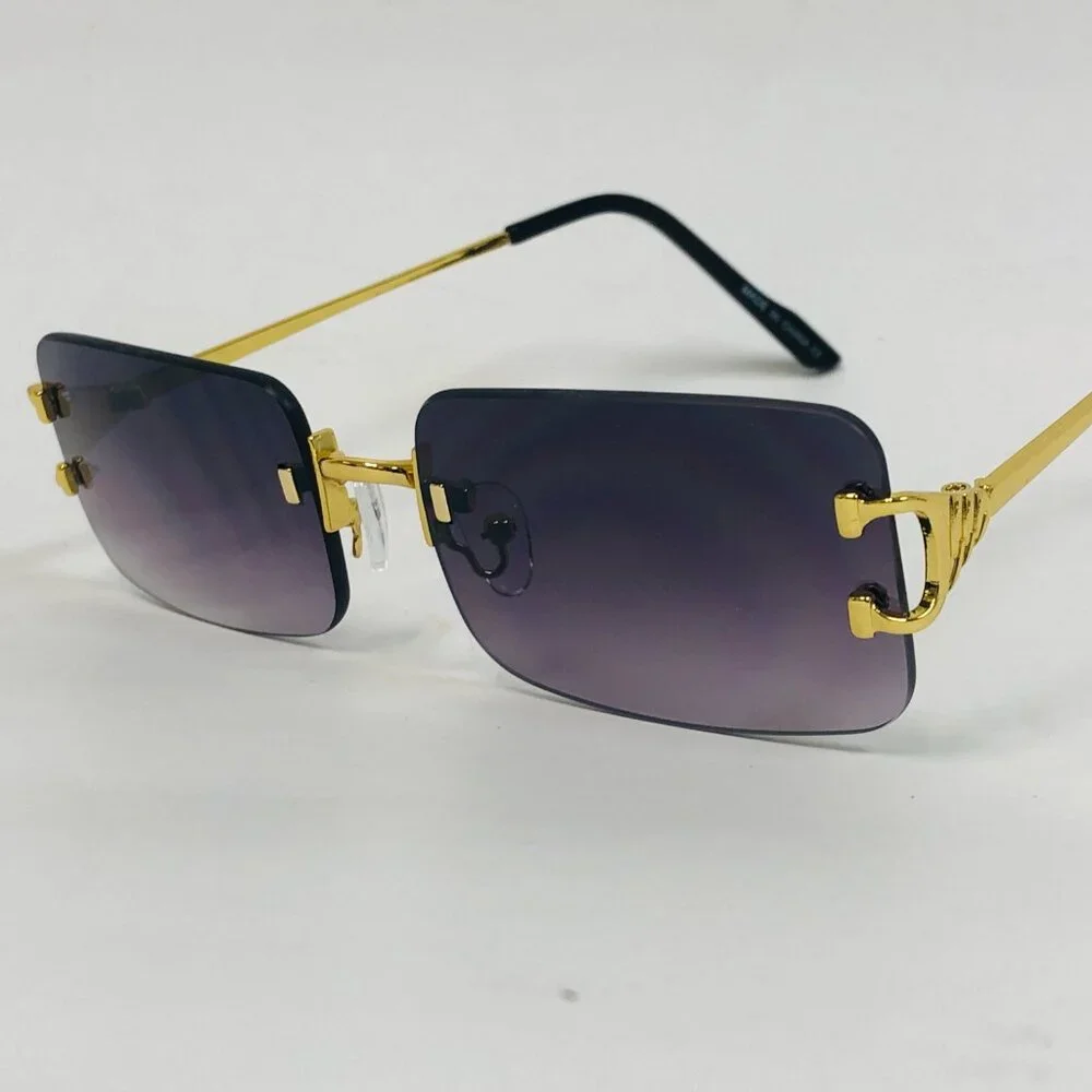 Men‎ Sunglasses Black Lens Rimless Luxury Retro Shades Hip Hop Gold Metal Lentes